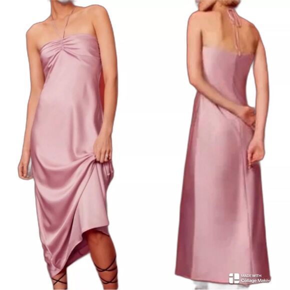 Reformation Valora Satin Halter Maxi Dress In Babygirl Light Pink 10 - Picture 1 of 7